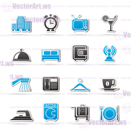 Hotel, motel and travel icons - vector icon set