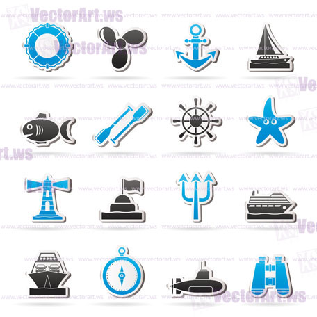 Marine and sea icons - vector icon set