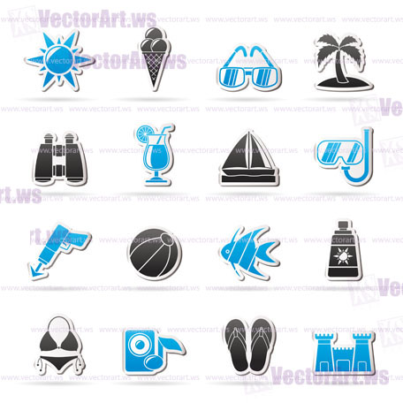 Tropic, Beaches and summer icons - vector icon set