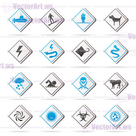 Warning Signs for dangers in sea, ocean, beach and rivers - vector icon set 2