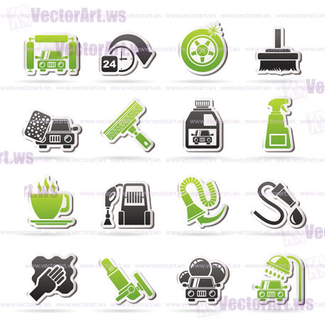 car wash objects and icons - vector icon set