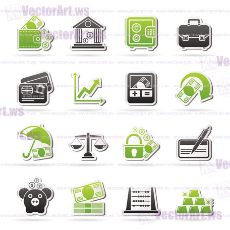 Business, finance and bank icons - vector icon set