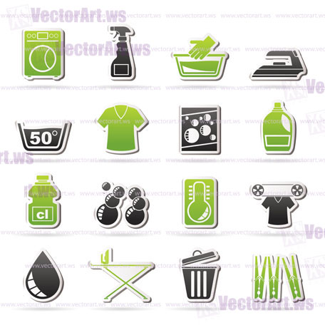 Washing machine and laundry icons - vector icon set