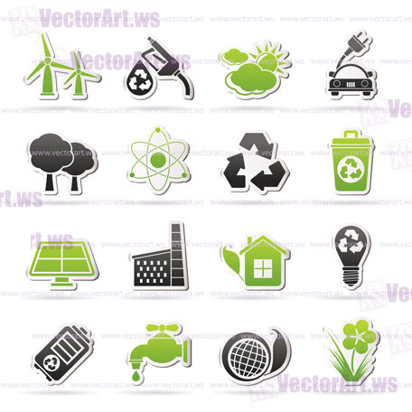 Ecology, environment and recycling icons - vector icon set