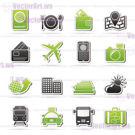 travel, transportation and vacation icons - vector icon set