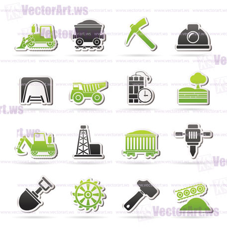 Mining and quarrying industry icons - vector icon set