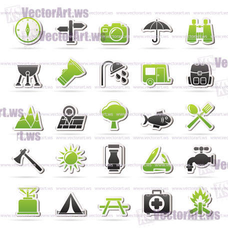 Camping and tourism icons - vector icon set