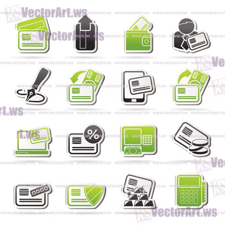 credit card, POS terminal and ATM icons - vector icon set