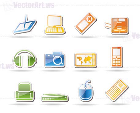 Simple Hi-tech technical equipment icons - vector icon set 3