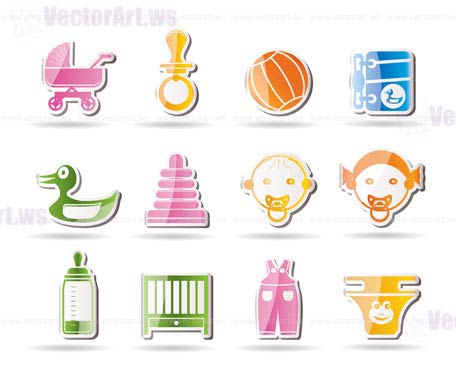 Simple Child, Baby and Baby Online Shop Icons - Vector Icon Set