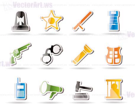 Simple law, order, police and crime icons - vector icon set
