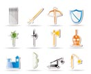 Simple medieval arms and objects icons - vector icon set