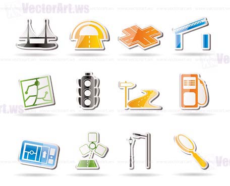 Simple Road, navigation and travel icons - vector icon set