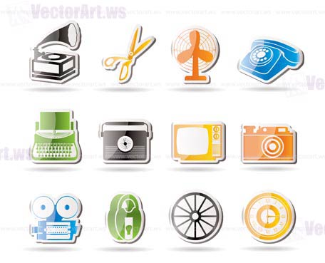 Simple Retro business and office object icons - vector icon set