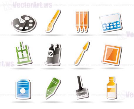 Simple painter, drawing and painting icons -  vector icon set