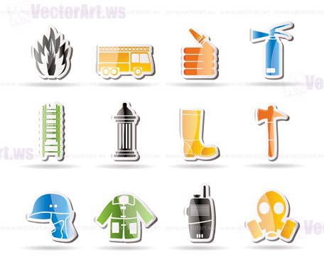 Simple fire-brigade and fireman equipment icon - vector icon set