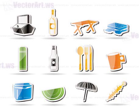 Simple Picnic and holiday icons - vector icon set