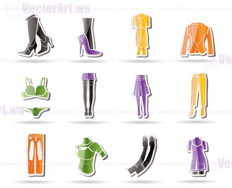 woman and female clothes Simple icons - vector icon set