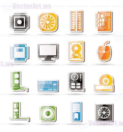Computer performance and equipment icons - vector icon set