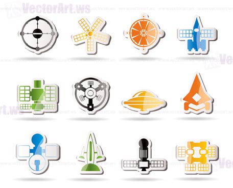 different kinds of future spacecraft icons - vector icon set