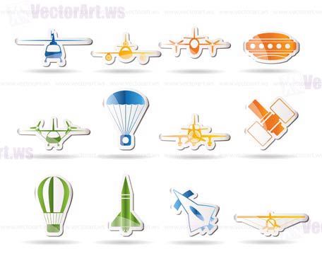 different types of Aircraft Illustrations and icons - Vector icon set 2