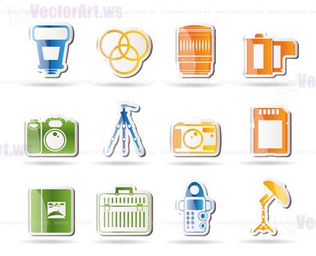 Photography equipment icons - vector icon set