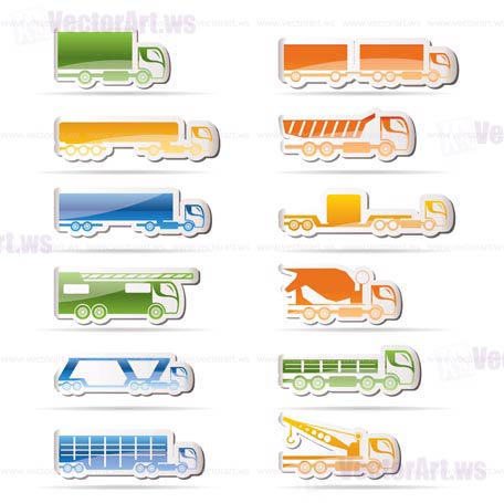 different types of trucks and lorries icons - Vector icon set