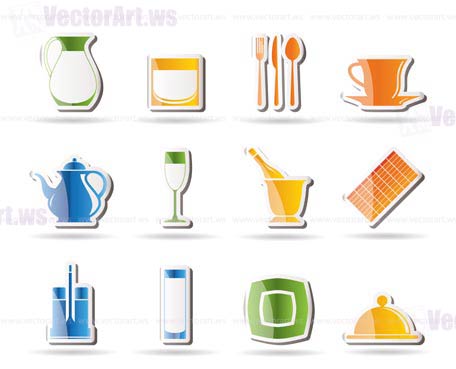 restaurant, cafe, bar and night club icons - vector icon set