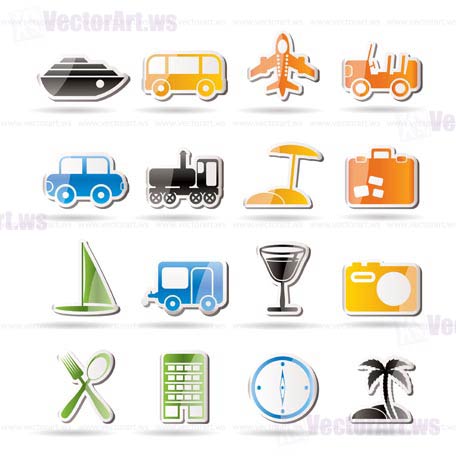 Travel, transportation, tourism and holiday icons - vector icon set