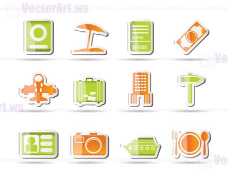 travel, trip and holiday icons - vector icon set