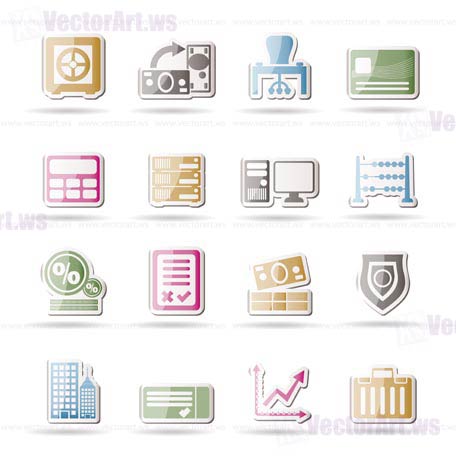 bank, business, finance and office icons - vector icon set