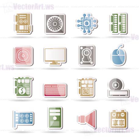 Computer  performance and equipment icons - vector icon set