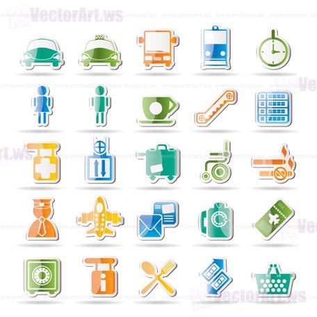 Airport, travel and transportation icons -  vector icon set