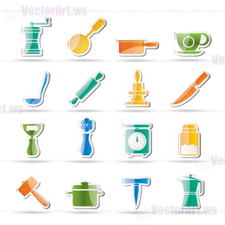 Kitchen and household tools icons - vector icon set