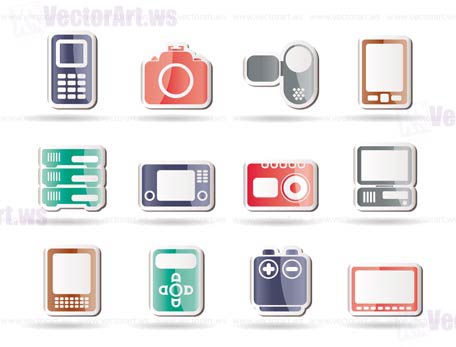 technical, media and electronics icons - vector icon set