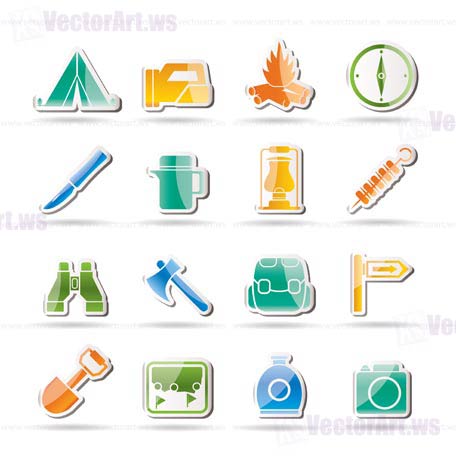 tourism and hiking icons - vector icon set