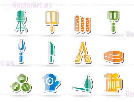 picnic, barbecue and grill icons - vector icon set