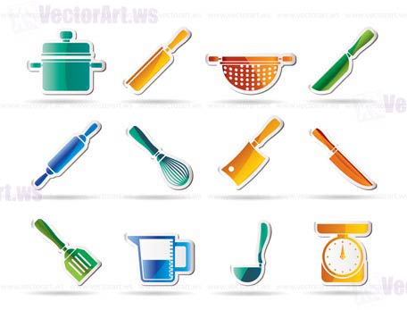 Cooking equipment and tools icons - vector icon set