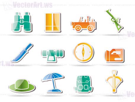 safari, hunting and holiday icons - vector icon set