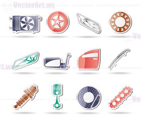 Realistic Car Parts and Services icons - Vector Icon Set 1