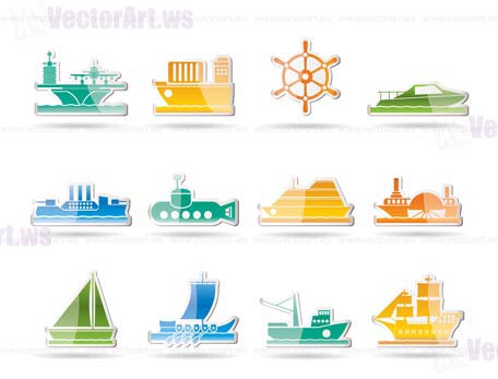 different types of boat and ship icons - Vector icon set