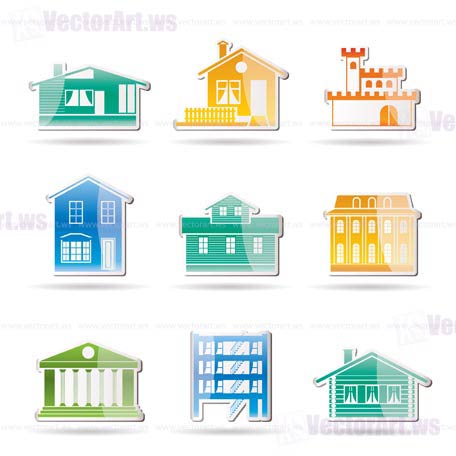 different kind of houses and buildings - Vector Illustration 1