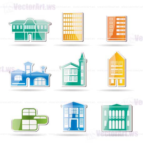 different kind of houses and buildings - Vector Illustration 2