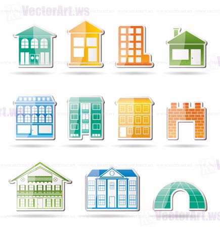 different kinds of houses and buildings - Vector Illustration