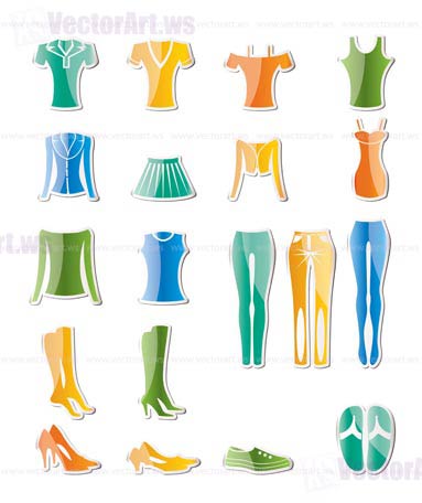 woman and female clothes icons - vector icon set