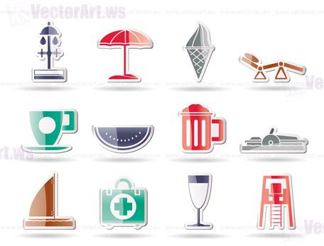 beach and holiday icons - vector icon set