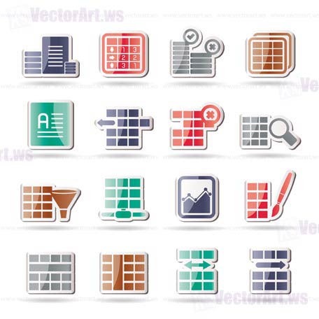 Database and Table Formatting Icons - Vector Icon Set