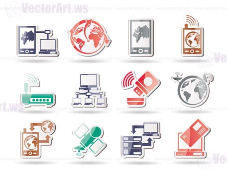 communication, computer and mobile phone icons - vector icon set