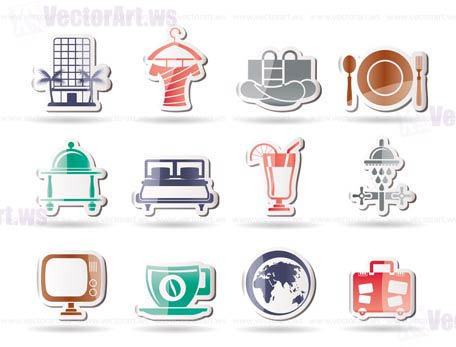 Hotel, motel and holidays icons - vector icon set