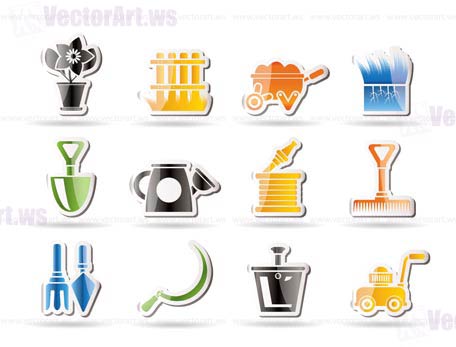 Garden and gardening tools icons - vector icon set